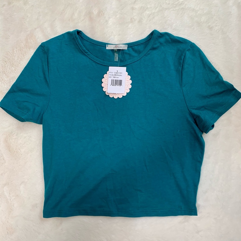 Teal Short Sleeve Crop Top
